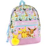 Sacs à dos scolaires rose pastel à pompons Pokemon Pikachu avec porte-clés intégré pour fille 