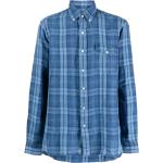 Chemises de créateur Ralph Lauren Polo Ralph Lauren bleues à carreaux en lin à manches longues pour homme 