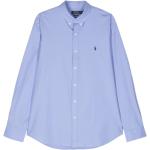 Chemises de créateur Ralph Lauren Polo Ralph Lauren bleus clairs en popeline imprimées stretch à manches longues pour homme 