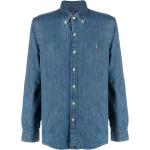 Chemises de créateur Ralph Lauren Polo Ralph Lauren bleues à logo en denim à manches longues à manches longues classiques pour homme 