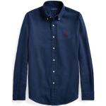 Chemises unies de créateur Ralph Lauren Polo Ralph Lauren bleu nuit en lin à manches longues col button down Taille XS pour homme 