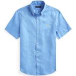 Chemises unies de créateur Ralph Lauren Polo Ralph Lauren bleues en lin à manches courtes col button down Taille XS pour homme 