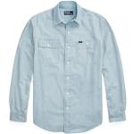 Chemises unies de créateur Ralph Lauren Polo Ralph Lauren bleues en coton à manches longues Taille XL classiques pour homme en promo 