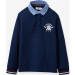 Polo rugby Junior rayé bleu ciel en coton 
