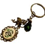 Porte-clés vert foncé en verre à perles fait main look médiéval 