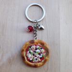 Porte-clés coeur argentés en cristal à motif pizza 