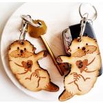 Porte-clés marron en bois à motif ours personnalisés 