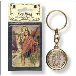 Porte-clés St Christophe en métal doré et argenté, carte de prière et jeton d'amour