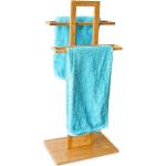 Porte-serviettes sur pied en bois de bambou HxlxP: 85 x 37 x 25 cm 2 barres pour 2 serviettes salle de bain serviteur de chambre pour vêtements support pour serviettes, nature
