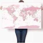 Posters roses imprimé carte du monde 