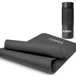 POWRX- Tapis de gymnastique (Noir mat 183 x 60 x 1 cm)/ tapis de yoga avec sangle + Sac de transport I tapis de sport sans phtalate I tapis doux pour la peau