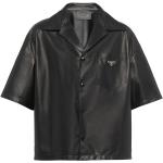 Chemises de créateur Prada noires en cuir Nappa à manches courtes à manches courtes Taille XL pour homme 