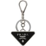 Porte-clés de créateur Prada noirs en métal en cuir 