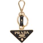 Porte-clés de créateur Prada noirs en émail en cuir 