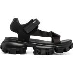 Sandales de créateur Prada noires en caoutchouc en cuir à bouts ouverts à scratchs pour homme 