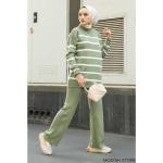 Hijabs verts à rayures en denim look fashion pour femme 