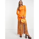 Robes longues orange à franges longues à col rond Taille XS pour femme en promo 