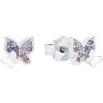 Boucles d'oreilles lilas en argent à clous à motif papillons en argent Princess Lillifee look fashion pour fille 