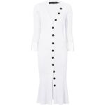 Robes en maille Proenza Schouler blanches en viscose à franges à manches trois-quart à col en V pour femme en promo 