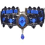 Colliers bleus en cristal en dentelle en diamant look gothique pour femme 
