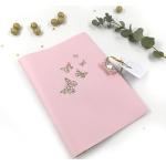 Protège carnets de santé rose pastel en cuir synthétique à motif papillons pour fille 