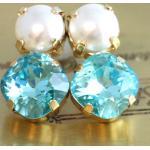 Clous d'oreille, puces d'oreille bleues claires en cristal à perles 14 carats pour femme 