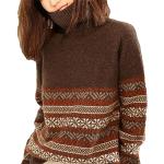Pulls en laine marron à rayures à manches longues Taille S look casual pour femme 