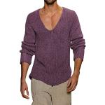 Pulls en laine pour fêtes de Noël violets à manches longues à col en V Taille XL plus size look fashion pour homme 