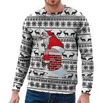 Sweats zippés pour fêtes de Noël kaki en velours à capuche à manches longues à col bateau Taille L plus size look fashion pour homme 