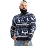 Pulls jacquard pour fêtes de Noël bleus Taille 3 XL look fashion pour homme 