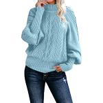 Pulls en laine d'automne bleus en velours à manches longues à col rond Taille XXL plus size look casual pour femme en promo 