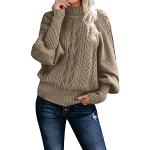 Pulls en laine d'automne kaki à carreaux en polaire à manches longues à col en V Taille L plus size look casual pour femme en promo 
