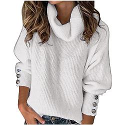 Pull en tricot pour femme - Chaud et élégant - Col roulé - Vêtement d'extérieur tendance pour femme - Pull moderne - Pour femme - Sans capuche, Blanc., XXL