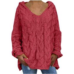 Pull Femme A Capuche Unis Ample Sexy Chic Col V Torsade Hiver Chaud Grosse Maille Top Large Grande Taille Pas Cher A La Mode Femme Pull Sweat