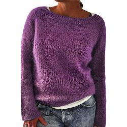 Pull Grosse Maille Femme Pull Tricot Oversize Femme Pullover Tricoté Ample Torsade Femme Grande Taille Hiver Pulls Pull-Over Torsadé Manche Longue Chaud Vintage Large Sweater Femme Col Rond Violet M