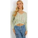 Pulls col V Guess vert clair en viscose à manches longues Taille S look casual 