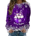 Pulls en laine pour fêtes de Noël d'automne violets à manches longues à col rond Taille XL plus size look Kawaii pour femme 