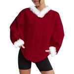 Pullovers pour fêtes de Noël rouges en polyester à manches longues à col en V Taille XXL look fashion pour femme 