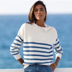 Pull Rayé, Col Broderie Anglaise - Blancheporte