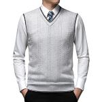 Pulls en laine d'automne argentés à rayures à manches courtes à col en V Taille XL plus size look casual pour homme 