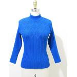 Pullovers bleus à col roulé petite look vintage pour femme 