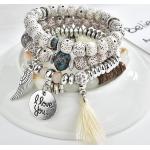 Bracelets blancs en zinc à perles en bois rétro pour femme 