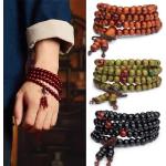 Bracelets rouges en bois à perles à motif Bouddha en bois look fashion pour femme 
