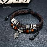 Bracelets de perles marron en cuir synthétique à perles style ethnique pour femme 