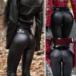 Pantalons en cuir noirs en cuir synthétique Taille XS look Punk pour femme 