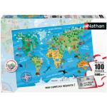 Puzzles Nathan imprimé carte du monde 100 pièces 