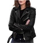 Vestes de moto  d'automne noires en cuir synthétique à manches longues à col montant Taille 5 XL plus size look fashion pour femme 
