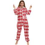 Byblos Pyjama de Noël pour Femme Combinaison en Molleton à Capuche pour Femme Combinaison en Peluche de Noël Red XL