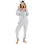 Pyjamas combinaisons gris en peluche à pompons à motif ours look fashion pour femme 