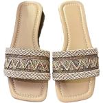 Sandales beiges en cuir à perles en cuir à bouts carrés Pointure 42,5 style ethnique 